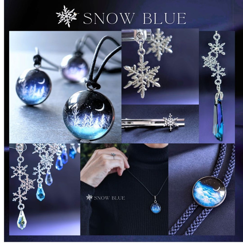 三日月の空に想いをよせて 雪夜の贈り物 夜空❄月夜❄星空ブルー