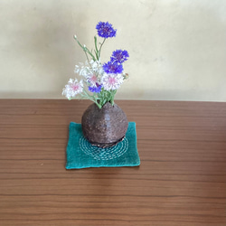 蚊帳　グリーン色に刺し子のコースター　2枚組 6枚目の画像