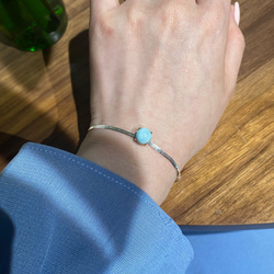 『小さな海を、ひと粒に』 一粒ラリマーのブレスレット　ヘリンボーンチェーン　シルバー925 ネコポス送料無料 7枚目の画像