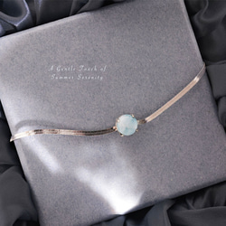 『小さな海を、ひと粒に』 一粒ラリマーのブレスレット　ヘリンボーンチェーン　シルバー925 ネコポス送料無料 3枚目の画像