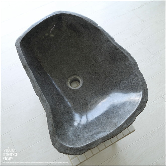 手洗鉢 自然石 洗面ボウルL-A25 洗面器 手洗いボウル 手洗い器 ウォッシュボウル 洗面資材 洗面材料  W53cm 4枚目の画像