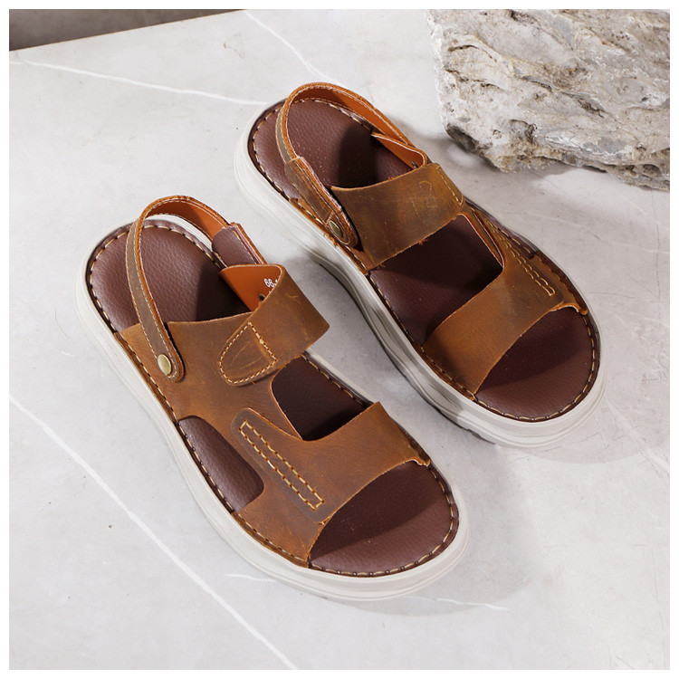 2025新型夏の本革ソフトソール2つの冷たいモップを履く牛革のメンズビーチシューズ