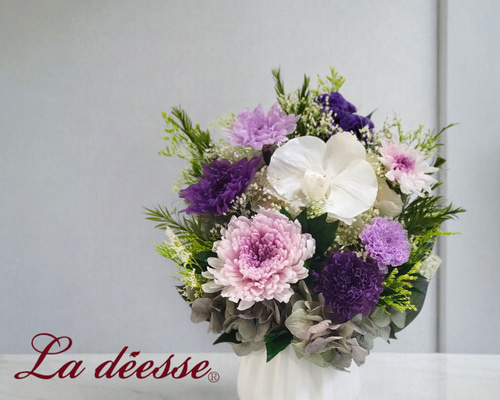 美しいカトレア蘭の御供養花　花器付き お供えプリザーブドフラワー 仏花 お供え プリザーブドフラワー #颯花（そうか） お盆 胡蝶蘭