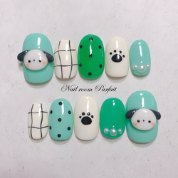 緑わんこネイル♡ アニマルネイル 3Dネイル かわいいネイル ネイル