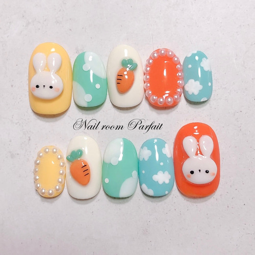 ぷっくりうさちゃんネイル♡ アニマルネイル 3Dネイル かわいいネイル