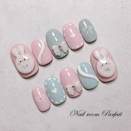 もっちりうさちゃんネイル♡ アニマルネイル 3Dネイル かわいい