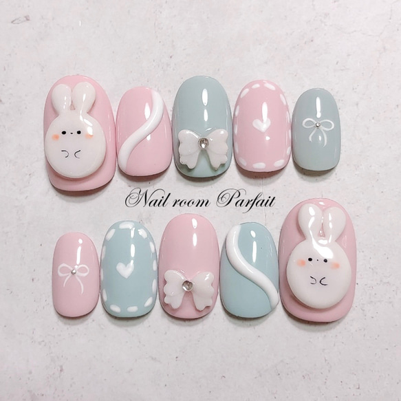 もっちりうさちゃんネイル♡ アニマルネイル 3Dネイル かわいい