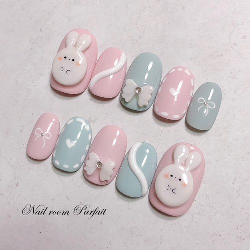 もっちりうさちゃんネイル♡ アニマルネイル 3Dネイル かわいい