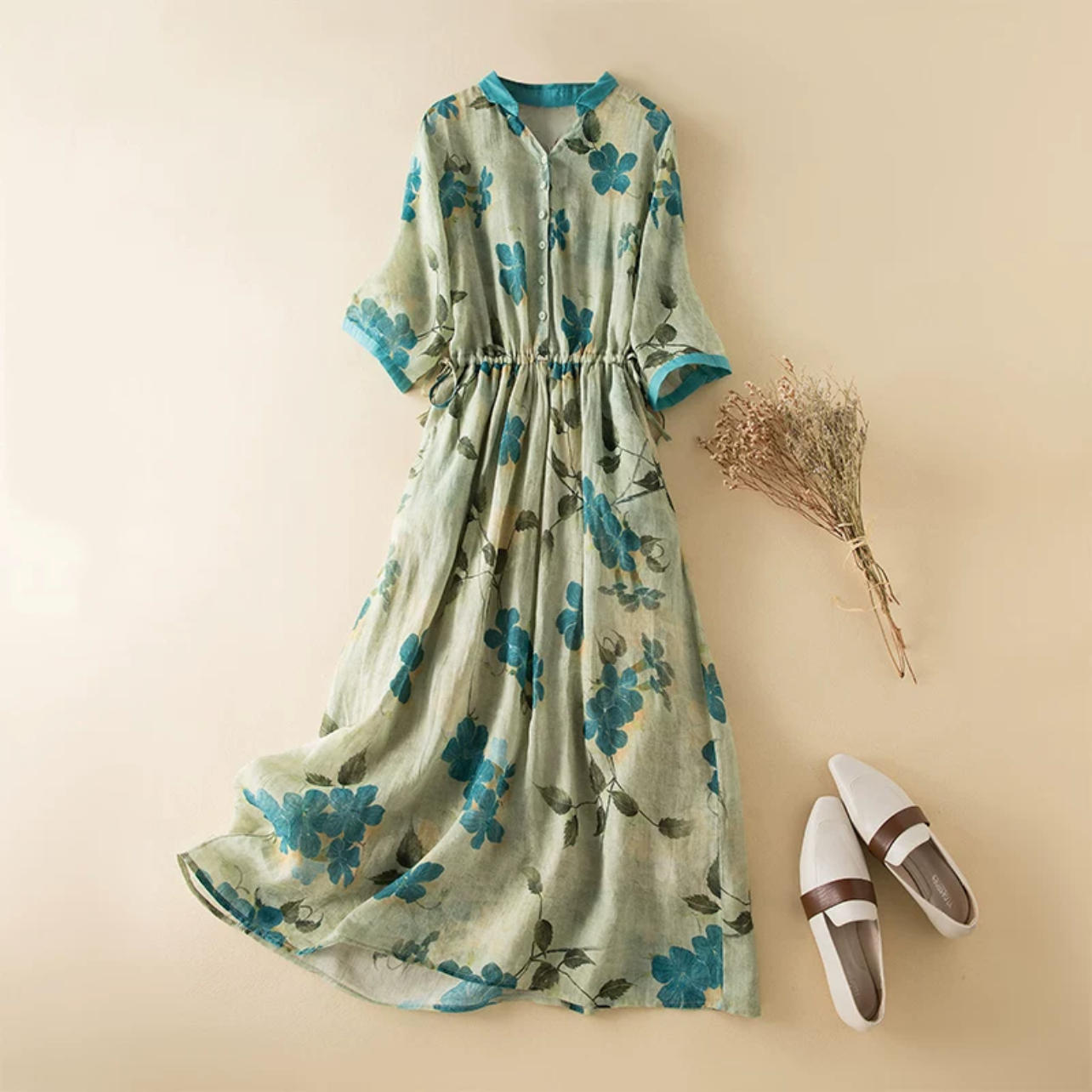 夏 のワンピース、コットンリネンワンピース、綿麻ワンピース、コットンワンピース