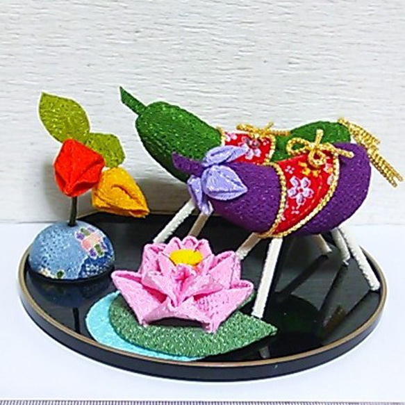 ちりめん細工 精霊馬 お盆飾り 蓮の花 つまみ細工 その他置物