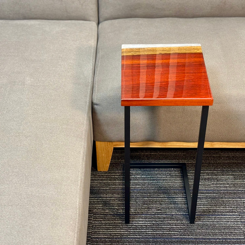 サイドテーブル レジン アイアン 木製 一枚板 おしゃれ コの字 ベッド