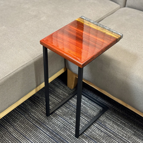 サイドテーブル アイアン 無垢材 木製 アンティーク コの字 モダン