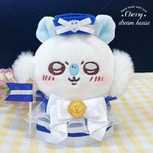 ぬい服 10cm 着せ替え ちいかわ マリン風 ワンピース 帽子 フラッグ 3