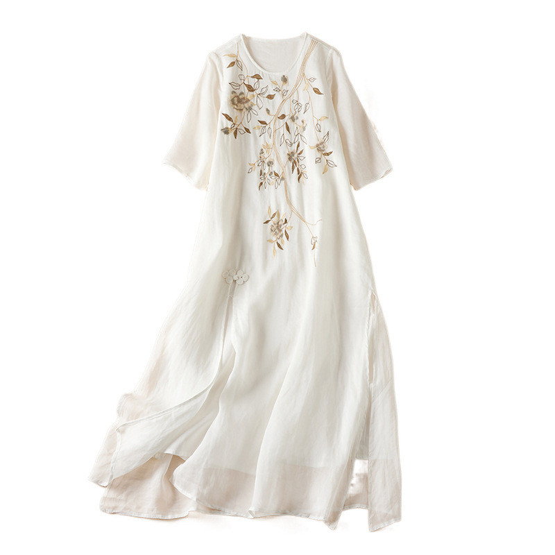 文芸的な刺繍ワンピース  返品・交換可】品質最優先25-185