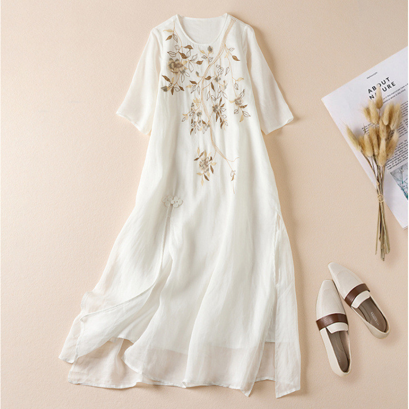 文芸的な刺繍ワンピース  返品・交換可】品質最優先25-185