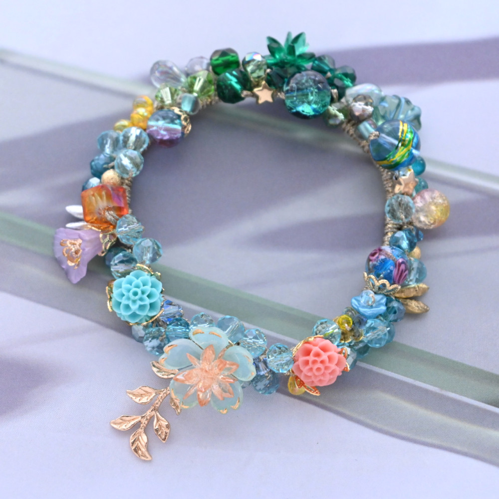 煌めく、南国の海 ビジュー シュシュ＊ブレスレット