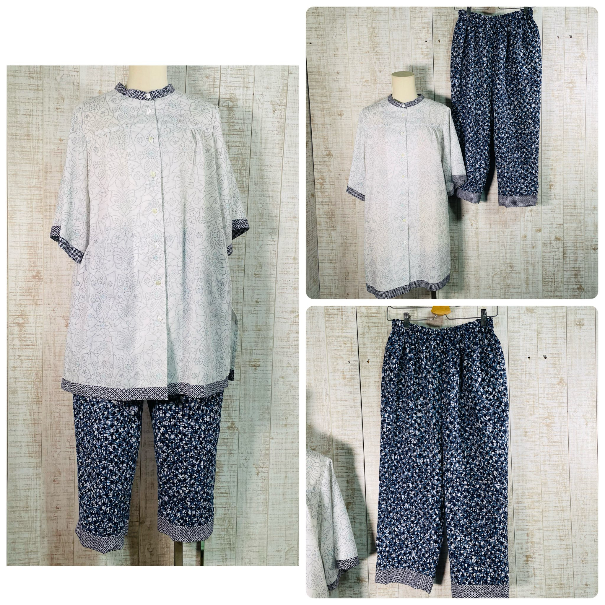 ３種類の浴衣地でスタンドカラーオーバーブラウスとズボンＭ～Ｌ
