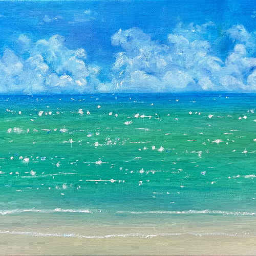 油絵 原画 オリジナル 「エメラルドグリーンの海」送料無料 絵画