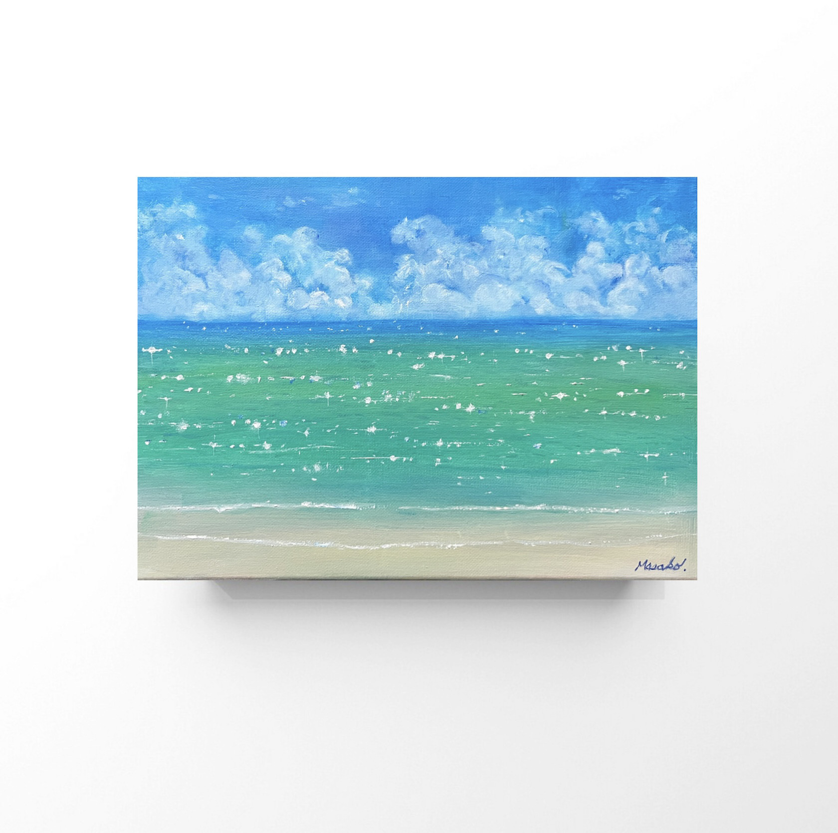 油絵 原画 オリジナル 「エメラルドグリーンの海」送料無料 絵画
