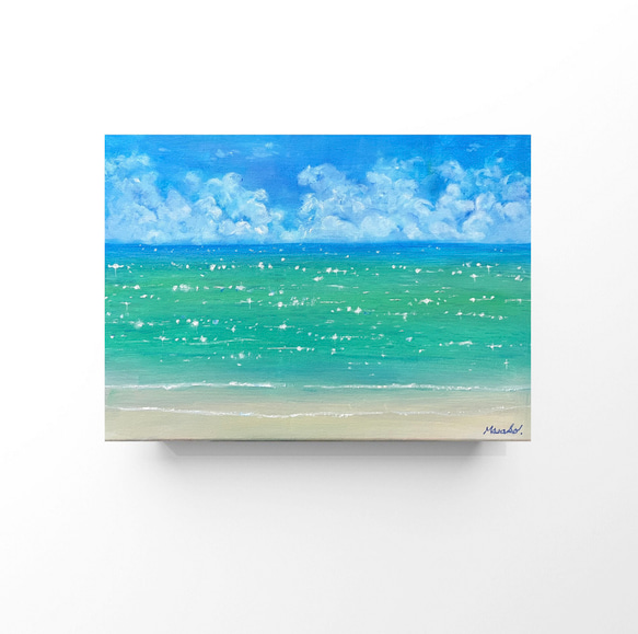 油絵 原画 オリジナル 「エメラルドグリーンの海」送料無料 絵画
