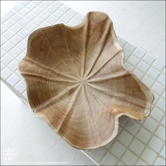 チーク無垢材 プリミティブトレイbreit28cm 菓子鉢 菓子器 入れ物 サラダボウル 小物入れ 自然な様 三大銘木 1枚目の画像