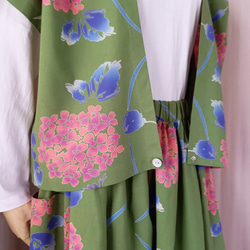 Vあきベスト&ギャザースカートのセットアップ★カーキ色紫陽花 9枚目の画像