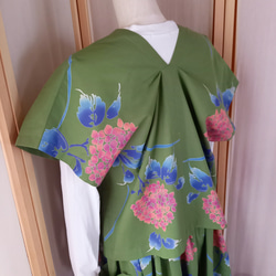 Vあきベスト&ギャザースカートのセットアップ★カーキ色紫陽花 7枚目の画像