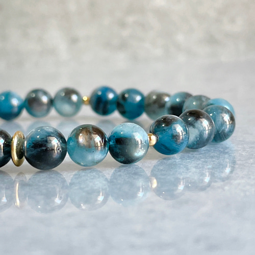 フォッシルコーラル／ブラックアクアマリン 天然石ブレスレット