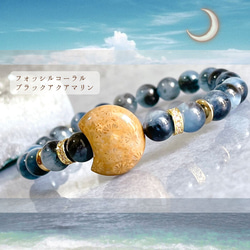 フォッシルコーラル／ブラックアクアマリン 天然石ブレスレット