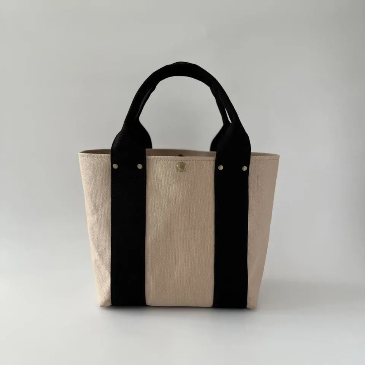 8号帆布 大人きれいめ*帆布トートバッグ M（ベージュ×ブラック）