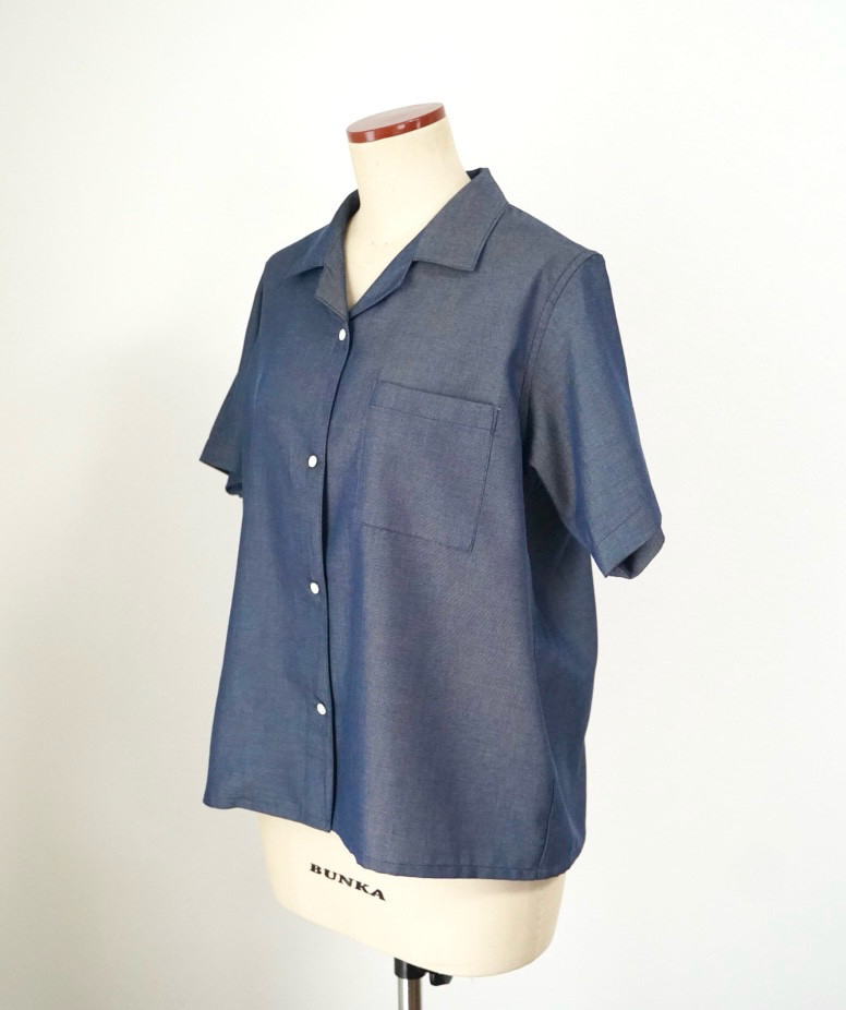 SALE【播州織】デニムライク　半袖オープンカラーシャツ