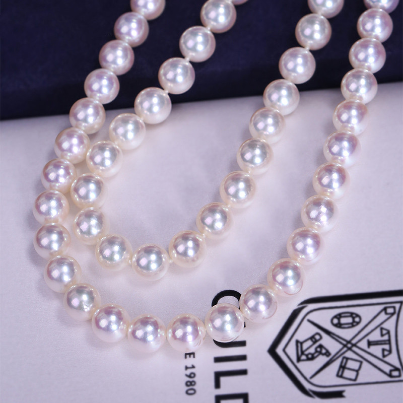 [ヘイズジュエリー] 18Kゴールドフラワービーズシリーズ 8-8.5mm アコヤ天然海水真珠ネックレス ラウンドパール 非常に