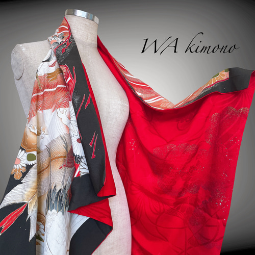 裏赤 留袖 リバーシブル スクエア変型ジレ 着物リメイク カーディガン