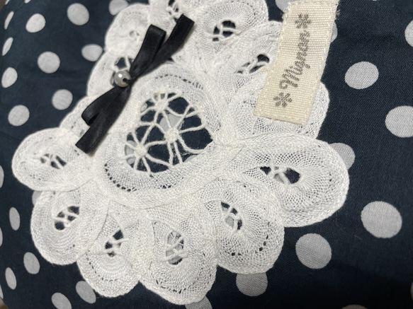 【受注制作品】 C-115❤︎ネイビー✖️ハートのバテンレース❤︎ 医療用帽子＊エクステ付きへ変更可能 3枚目の画像