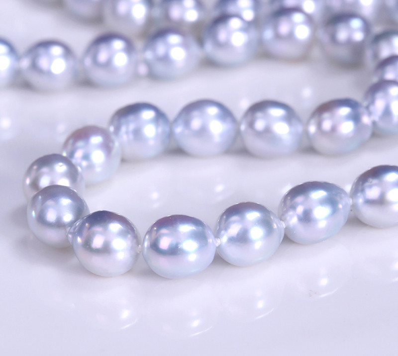 [ヘイズジュエリー] 8-9mm ブルーブラッド バロックネックレス オーロラシルバー ブルーライト オーストラリア産ホワイトナ