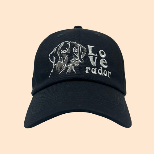 犬 ラブラドール 刺繍 コットン キャップ ユニセックス 深め ブラック