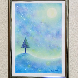 パステル画（原画）夕暮れの月星。 e6eb29952e8fd646838dc56be1e1ec