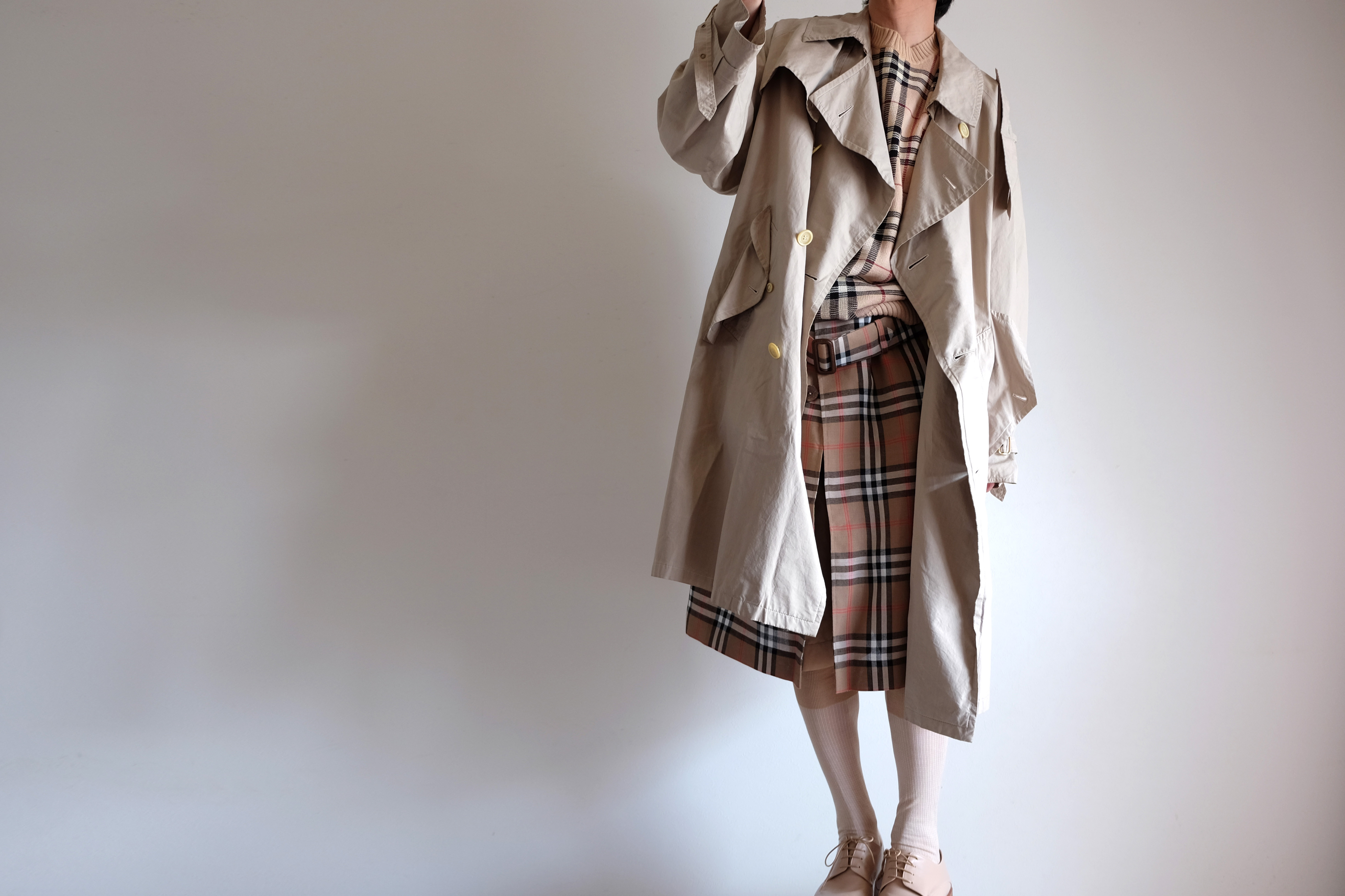 コートショーツ / レーヨン【タータンチェック・ベージュ】/ coat shorts / rayon