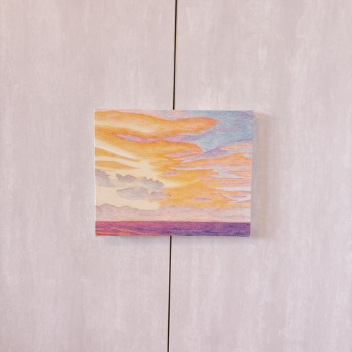 朝焼けの空海 キャンバスアート / 柔らかな雰囲気の色鉛筆画
