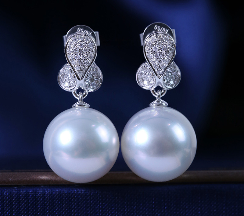 [ヘイズジュエリー] 冷光11-11mmオーストラリア産ホワイトイヤリング、エレガントでロマンチックな南洋ホワイトパール、天然海