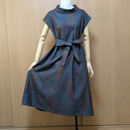 SOLD 着物リメイク ワンピース 大島紬 L〜LL ワンピース さら