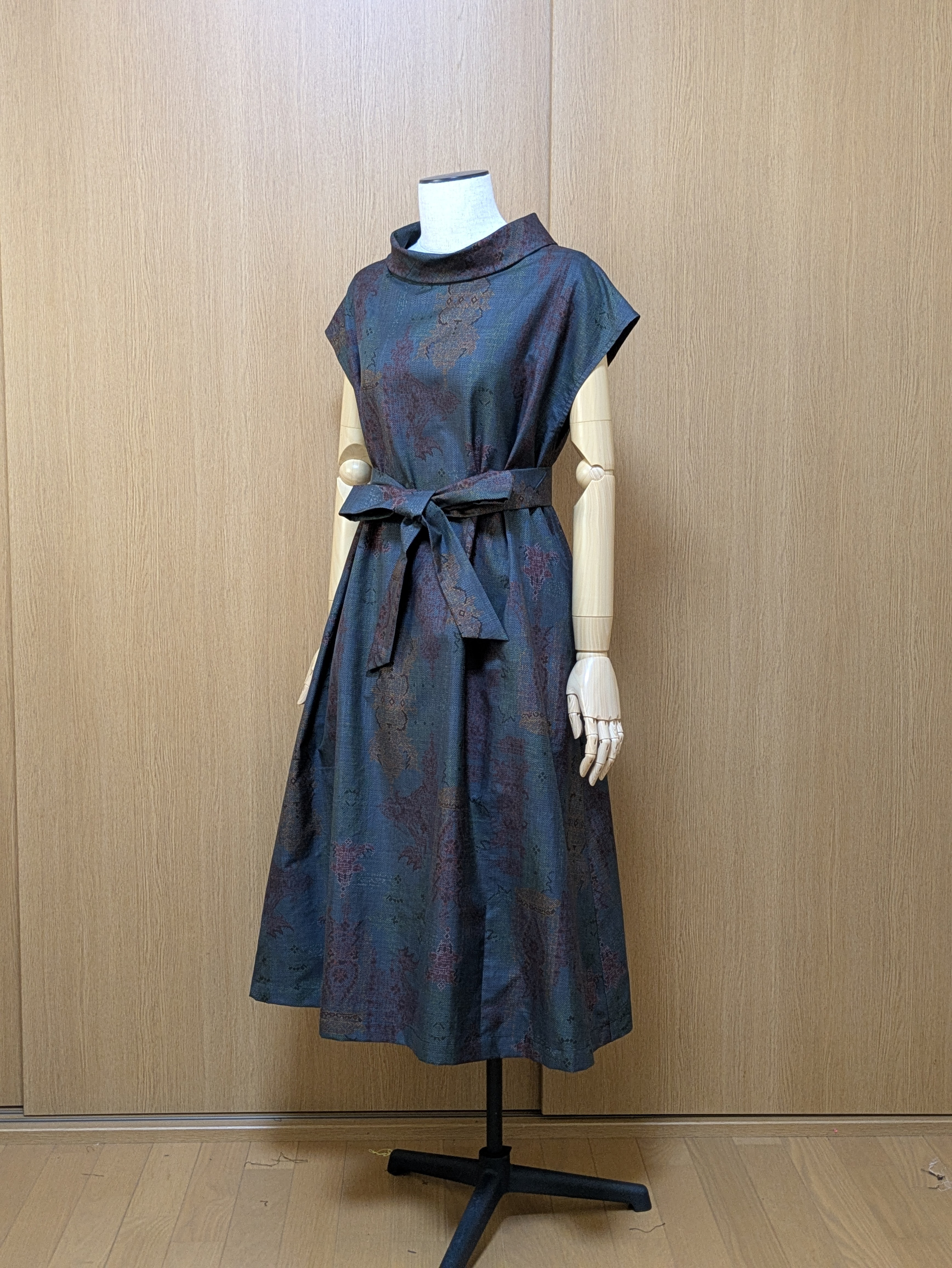 SOLD　着物リメイク　ワンピース　大島紬　L〜LL