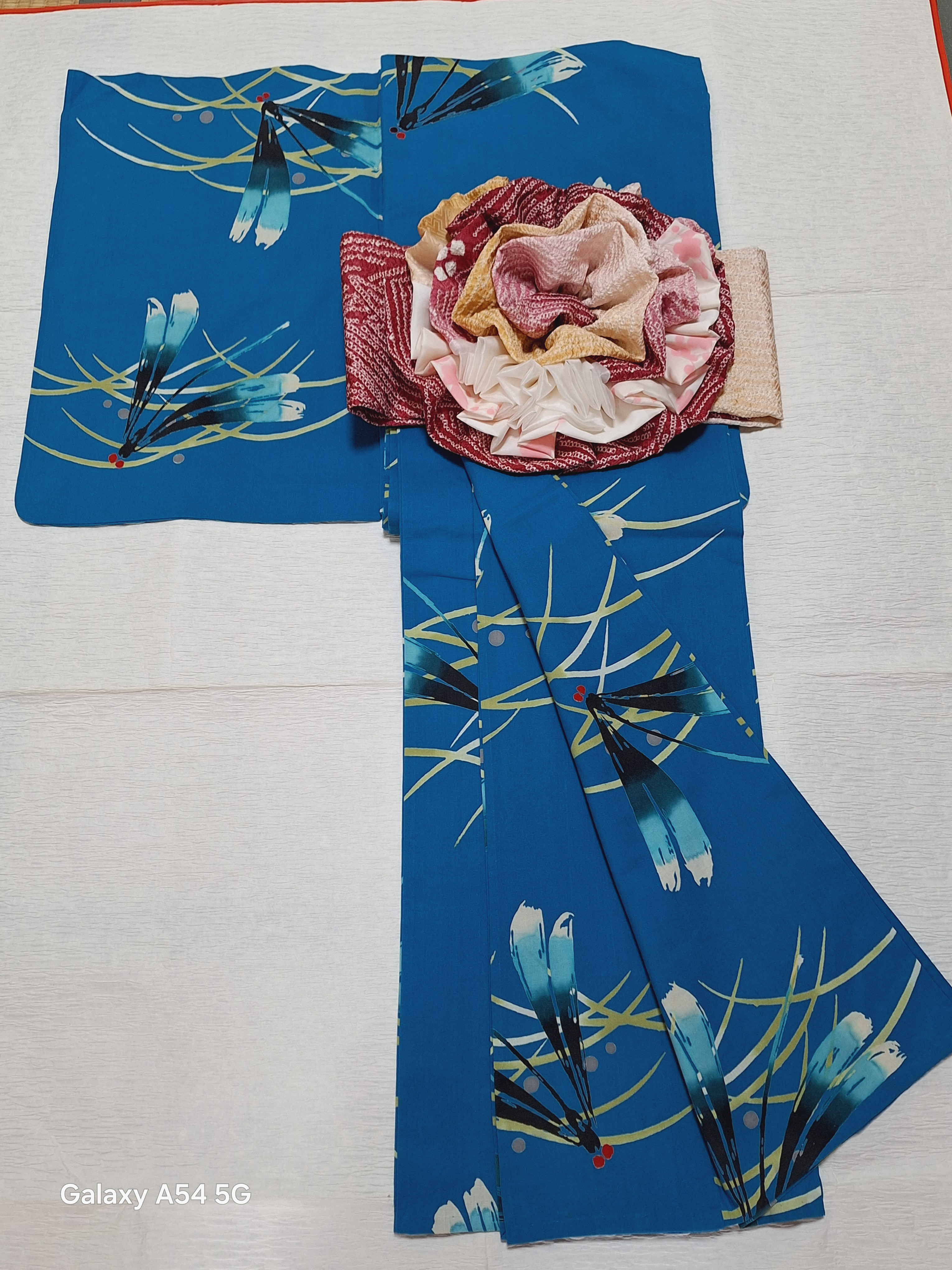 ワンタッチ浴衣　くらわん浴衣　青赤目トンボ文様　簡単浴衣