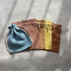 brown fabric 巾着2 ハンドメイド 草木染め 巾着ポーチ mini size 麻 100% & リネン紐 color : 志摩