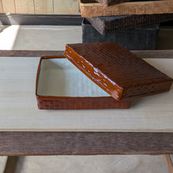 受注製作】 野原竹細工 つづらの文庫箱 一閑張り 赤透色 その他ケース