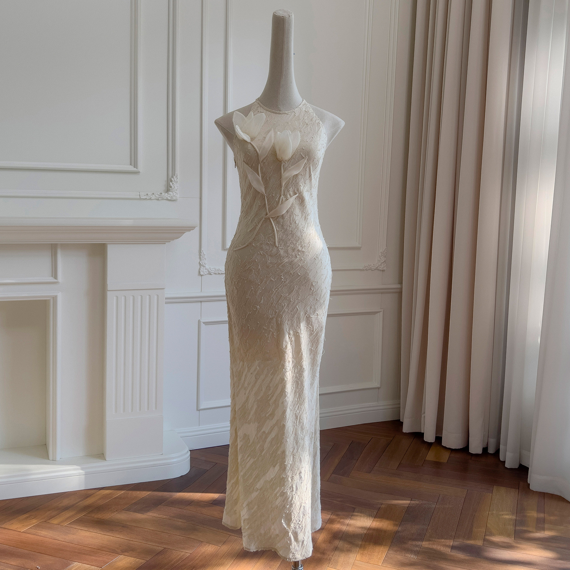 ドレス ウェディングドレス パーティー ワンピース ロング 杏色 立体花 同窓会 優雅 上品 韓国風 お呼ばれ69257