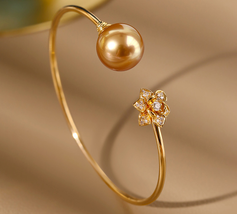 [ヘイズジュエリー] ロータスブレスレット 最高級リッチゴールド 11-11mm 南洋ゴールドビーズブレスレット オーロララウン 44,005円