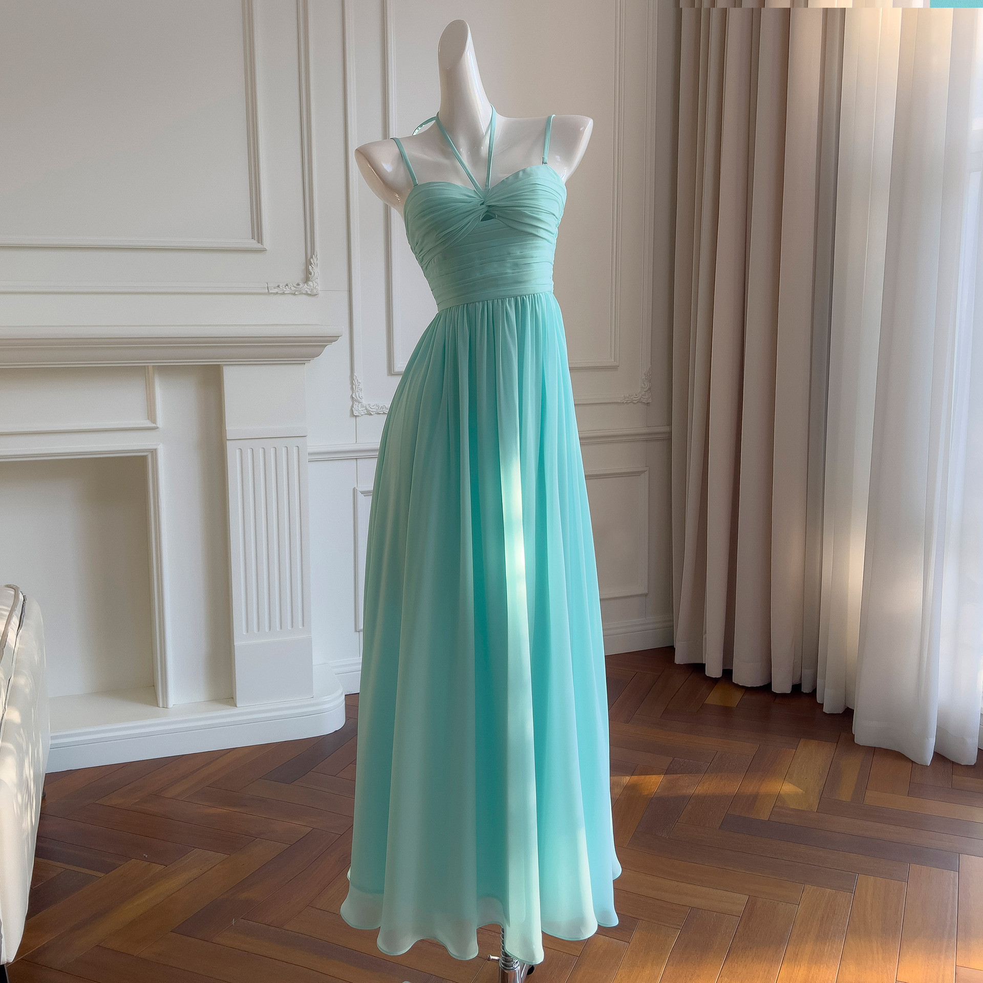 ドレス ウェディングドレス パーティー ワンピース ロング 海辺 旅行 青 綺麗 優雅上品 韓国風 お呼ばれ 69295