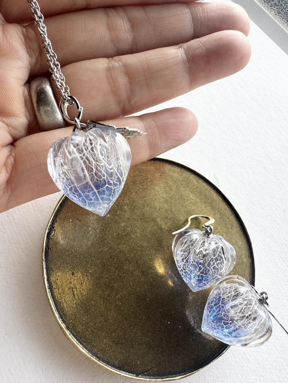 鬼灯レジンの3点セット（耳飾り&ネックレス） 6枚目の画像