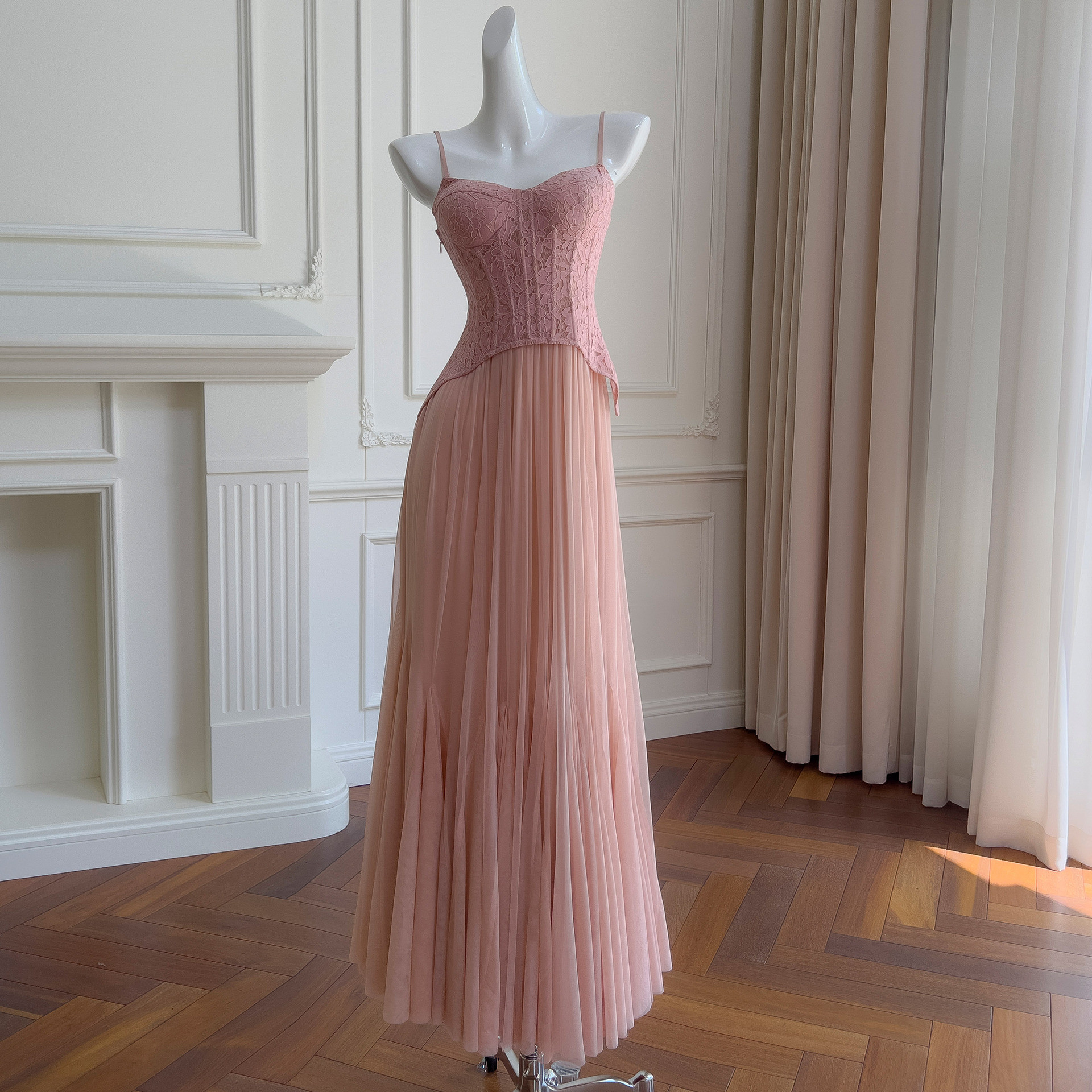 ドレス ウェディングドレス パーティー ワンピース ロング ピンク 痩せる 優雅 上品 韓国風 お呼ばれ 69292